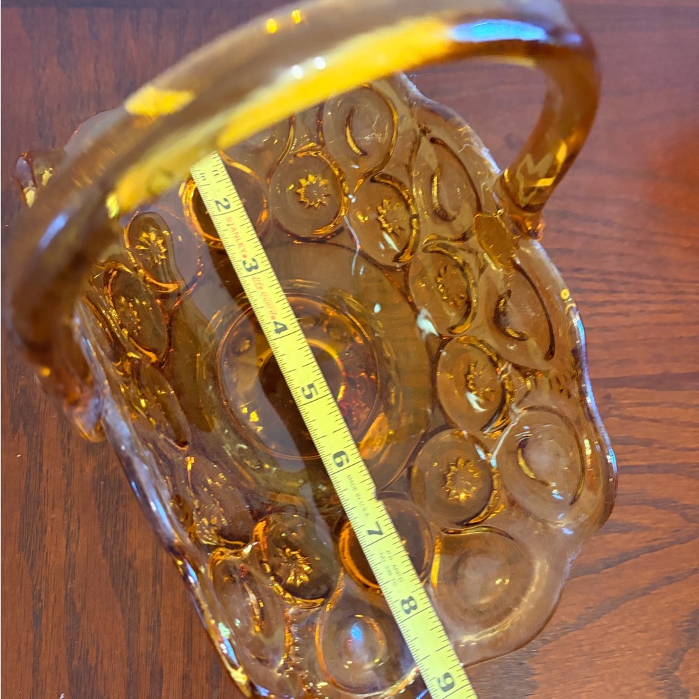 Vintage L.E. Smith Amber Moon and Stars Glass Basket – Mid-Century Modern 9” - Picture 4 of 4